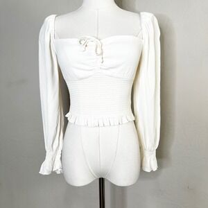 Aritzia Sunday Best Sinatra XS White Sweetheart‎ Long Sleeve Smocked Top